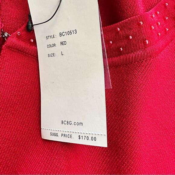 BCBGMaxAzria Red Cardigan L Beaded Holiday Office Classic - Picture 10 of 13
